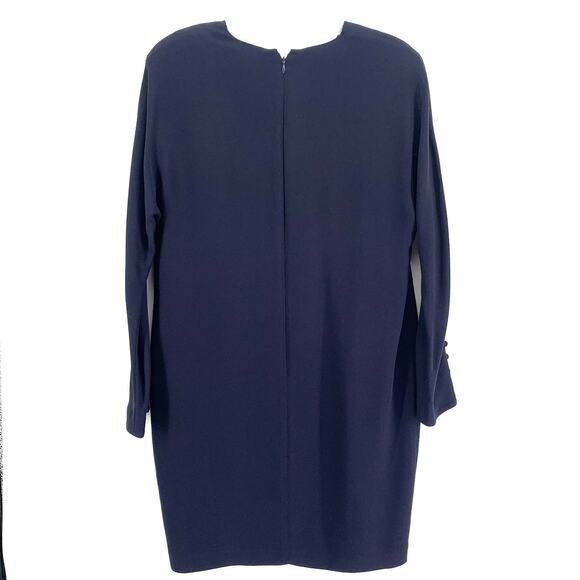 Ellen Tracy Shirt Dress 14 Navy Knee Length Long Sleeve Fabric Frog Button Shift - Picture 4 of 13